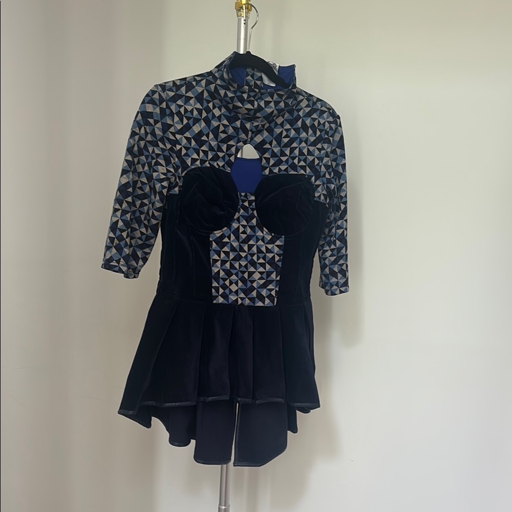 Elegant Blue Geometric Women's Blouse